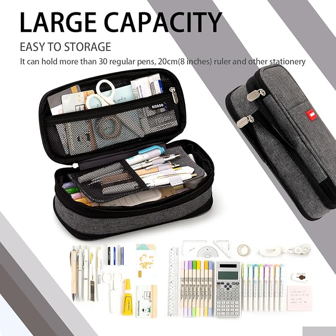 Large Capacity Pencil Case, Expandable Stationery Bag with Zipper compartments, Aesthetic Pencil Case Pouch for Office College School Students Teen Girls Boys
