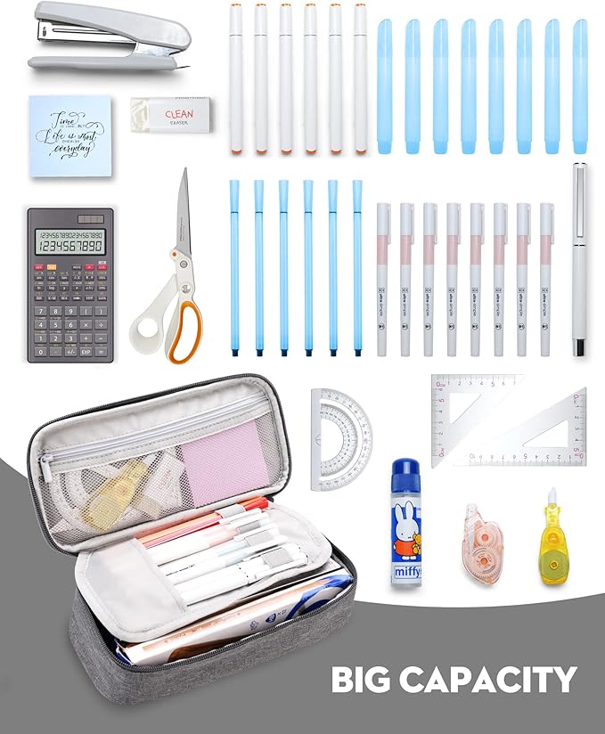 YOKUMA Pencil Case,Large Capacity Pencil Pouch,Aesthetic Zipper Pencil Box, Back to School Supplies for College Student Teen Adults,Travel Essentials,Electronic Cable Organize