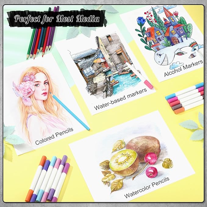 50 Sheets Hardcover Marker Paper Pad, 8.5x11in Alcohol Marker Paper Sketch Pad, 73lb/120gsm Heavyweight Spiral Sketch Book, Painting Coloring Drawing Book for Beginners Artists Ideal Gift