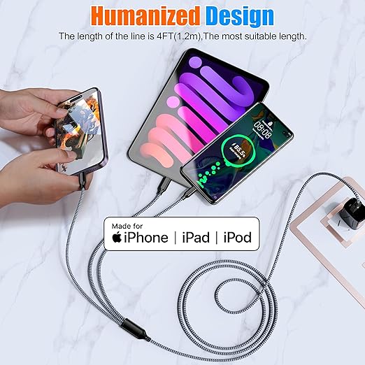 Multi Charging Cable 2ft 2Pack 3 in 1 Charger Cord, Short Multiple Rapid Nylon Braided Cable USB Charging Cable Multi Phone Charger Cord with Type C Micro Lightning USB Connectors for Cell Phones