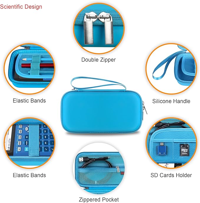 Elonbo Carrying Case for Texas Instruments TI-84 Evo/TI-84 Plus CE Evo Graphing Calculator, Extra Mesh Pocket Fits Charging Cable Charger Manual, Blue