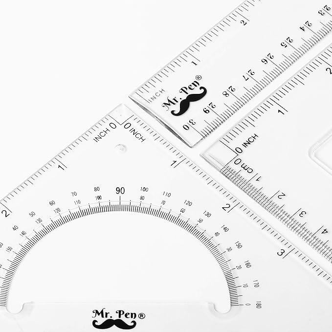 Mr. Pen Triangle Ruler, Protractor, Math Set - 3 Pack, Square Ruler, Protractor for Geometry