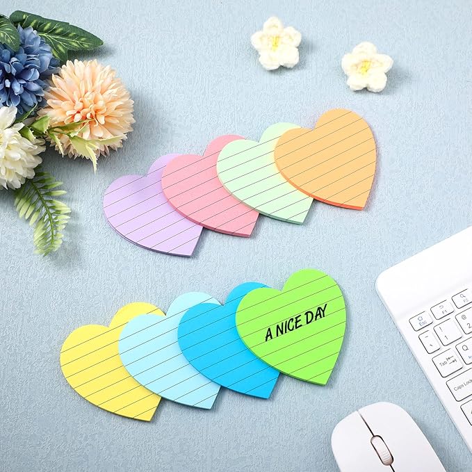Teling 24 Pack Valentine's Day Sticky Notes Heart Lined Sticky Notes Self Adhesive Love Memo Pads for Valentines Party Exchange Gifts Office Home School 3x3 Inch(Light Colors, Classic)
