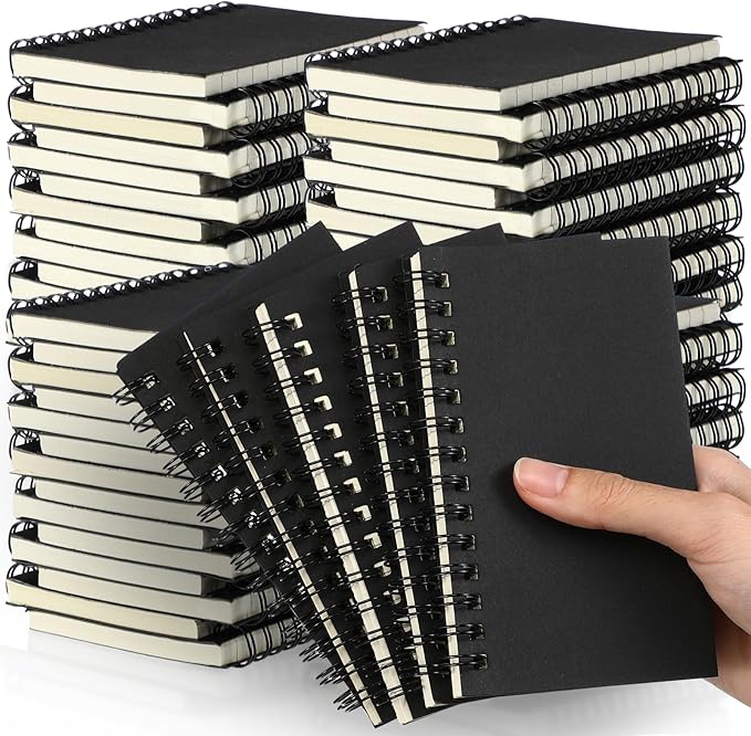 Jutom 54 Pcs Small Spiral Notebooks Memo Pads 3x5 Bulk Small Pocket Notebooks Mini Notepads with Lined Pages Mini Journals for Office School Work Supplies, 120 Pages (Black)