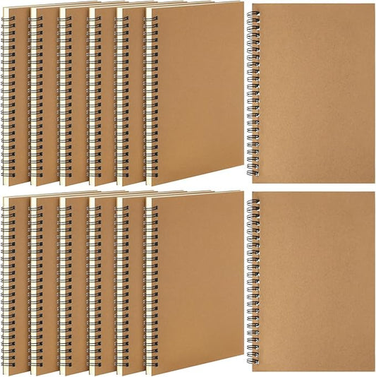 Leelosp 12 Pcs Small Spiral Notebook Lined Spiral Journal College Ruled Notebook Wire Bound Kraft Cover, 120 Pages for Work (Brown,5 x 7 Inch)