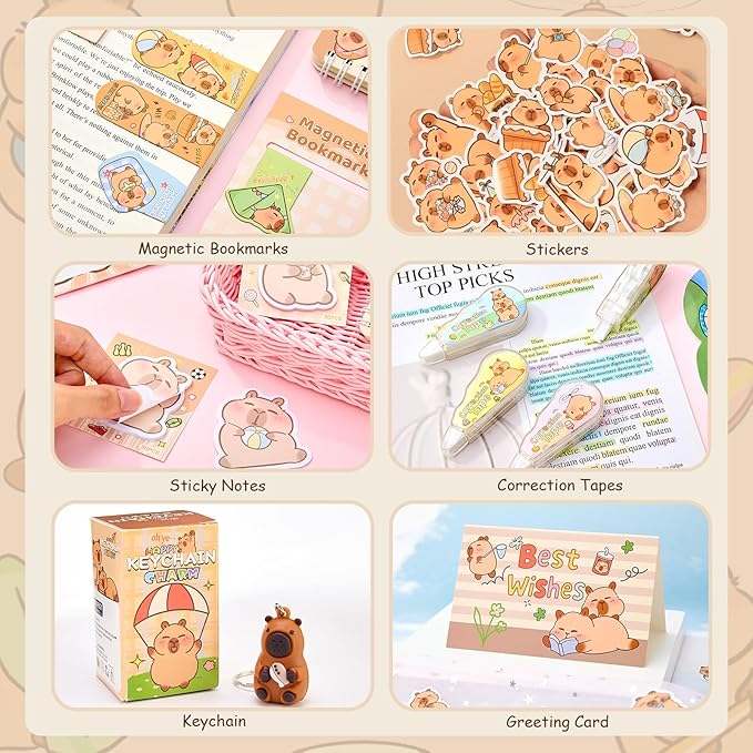Cute Capybara Stationery Gift Set for Kids,30 Piece Animal Theme School Supplies Kit with Pencil Case,Notebook & Stickers,Practical and Fun for Birthday,Easter& Festivals Gift Girls Boys