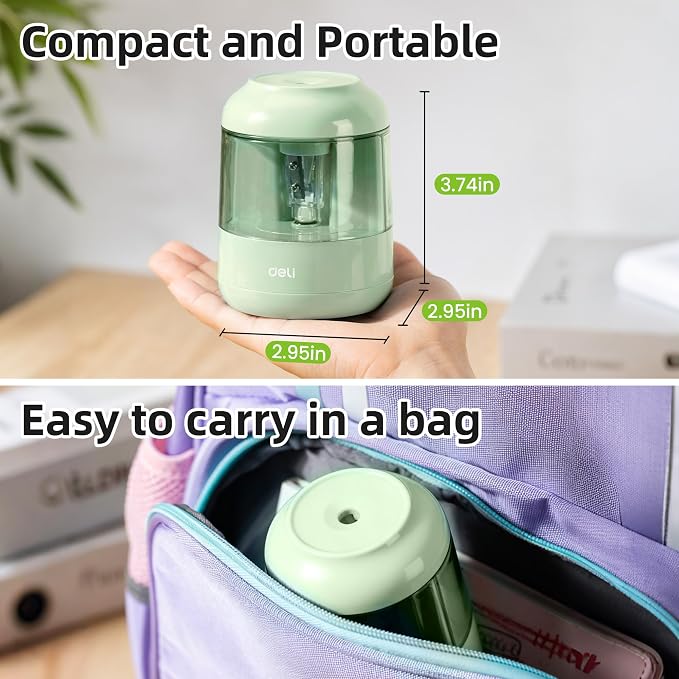 deli Electric Pencil Sharpener, Battery Operated, 6.5–8mm for Classroom