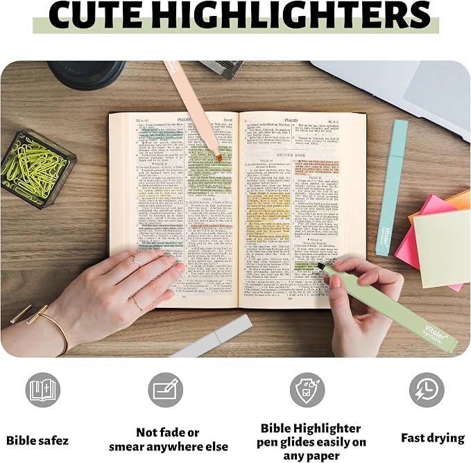 Piochoo Highlighters Assorted Colors,10Pcs Bible Highlighters and Pens No Bleed, Assorted Colors, Pastel Set, Cute Marker Pens for School Journaling