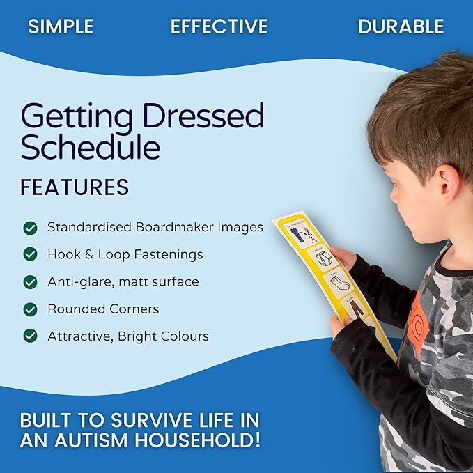 I Can Dress Myself - Daily Schedule - Premium Durable Plastic - Visual Schedule for Kids with Autism - 12 Clothing Cards - Autism Learning Materials – Special Education (English)