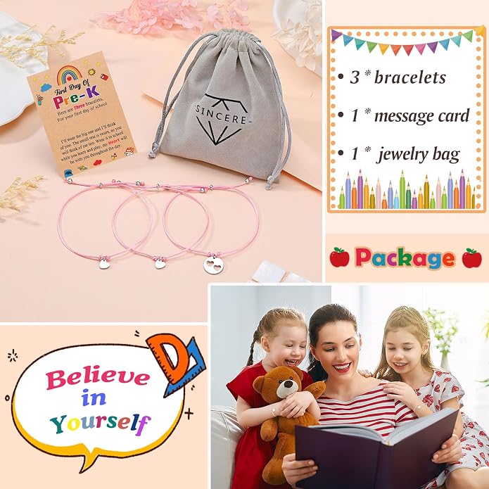3PCS First Day of Preschool/Kindergarten/1st Grade Gift, Back to School Bracelets Set for 3