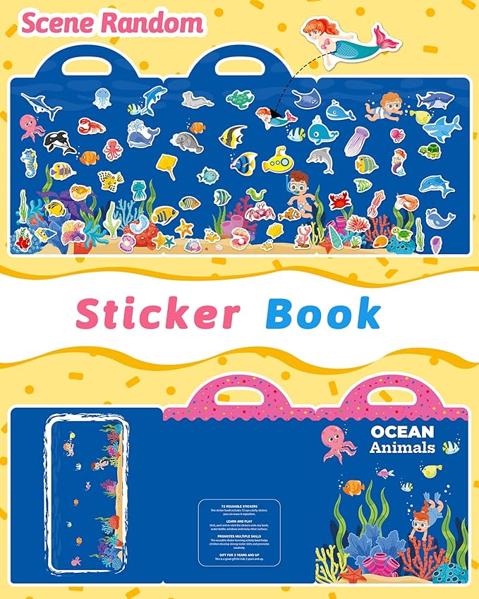 Benresive Reusable Sticker Book for Toddlers & Stickers for Kids, Toddler Travel Toys, Craft Activities, Boys & Girls Birthday Gifts
