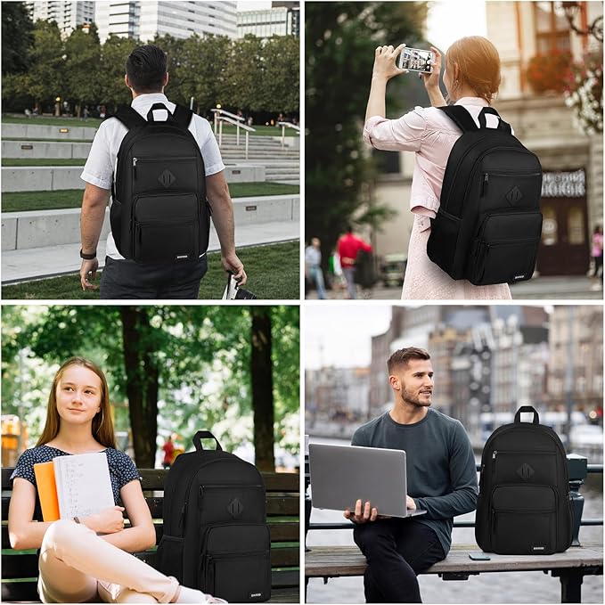 BIKROD Black Backpack for Men and Women, Backpack for School Teens Boys and Girls, Lightweight Casual High School Bookbag, Daily-use Travel Laptop Backpack Fits 15.6 Inch Notebook