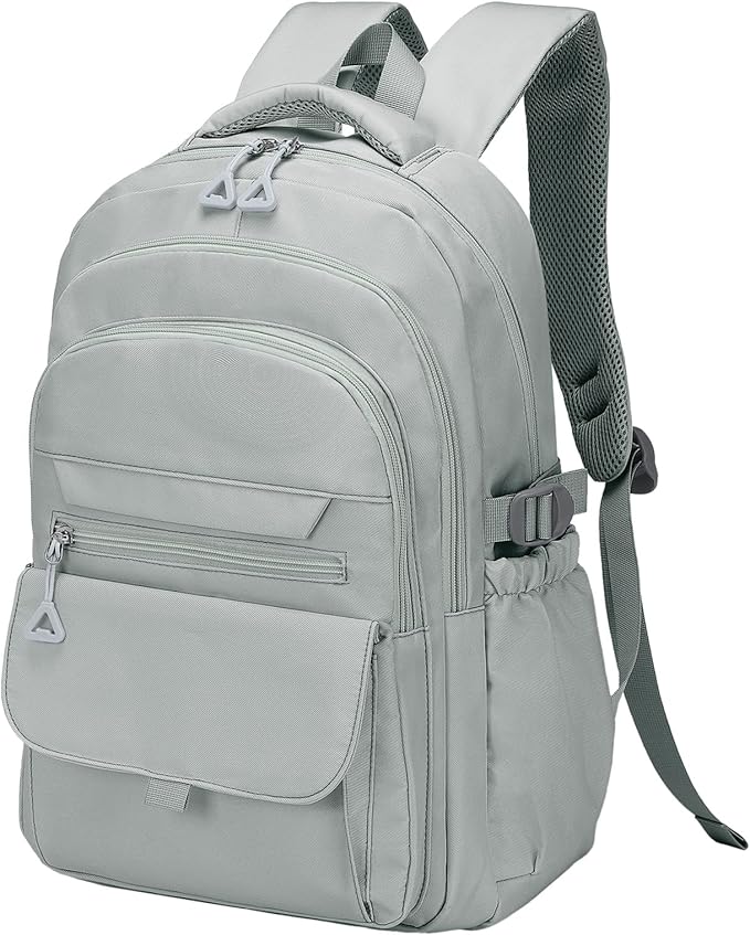 Aesthetic Daypack Backpack, Water-Resistant 15.6" Laptop Backpack for Women and Men, Featuring Touch-Fastener and Anti-Theft Pockets (Gray)