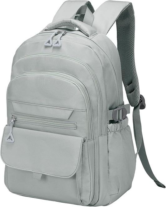 Aesthetic Daypack Backpack, Water-Resistant 15.6" Laptop Backpack for Women and Men, Featuring Touch-Fastener and Anti-Theft Pockets (Gray)