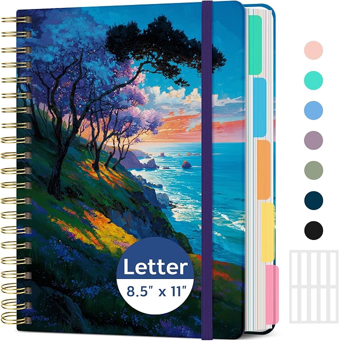 Taja Cute Large Spiral Lined Notebook for Work with 5 Removable Dividers