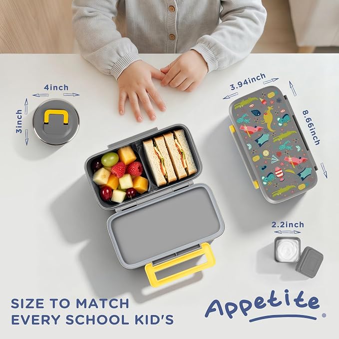 Bento Lunch Box for Kids With 8oz Food Thermo,BPA-Free for School | Lunch Container with 2 Compartments, Insulated Food Jar, Dishwasher Safe, Easy to Clean, Lunch Box for Girls Boys