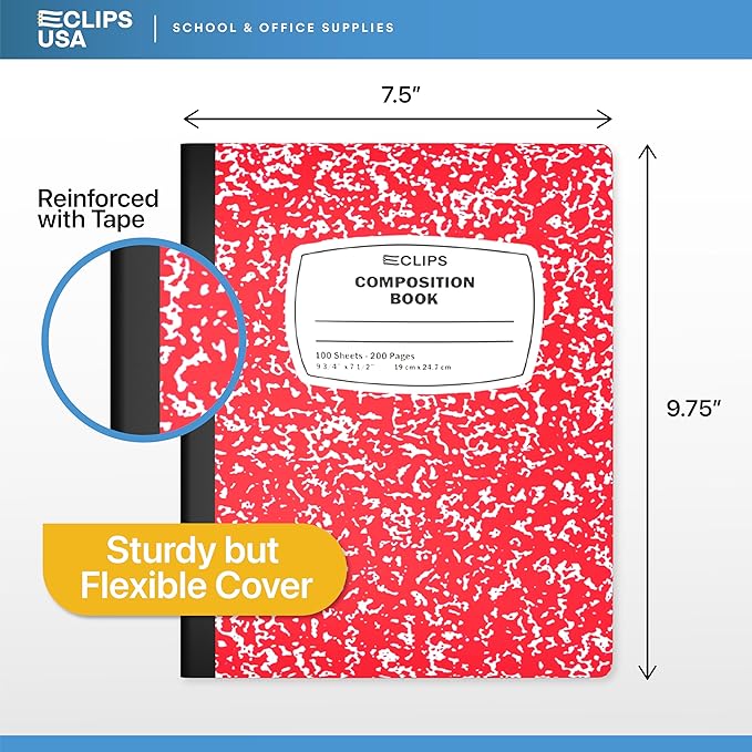 E-CLIPS USA Composition Notebook College Ruled Marble Composition Notebooks Bulk College Ruled Notebooks for Work 9.75" x 7.5" 100 sheets 200 Pages (48 Pack Assorted colors)