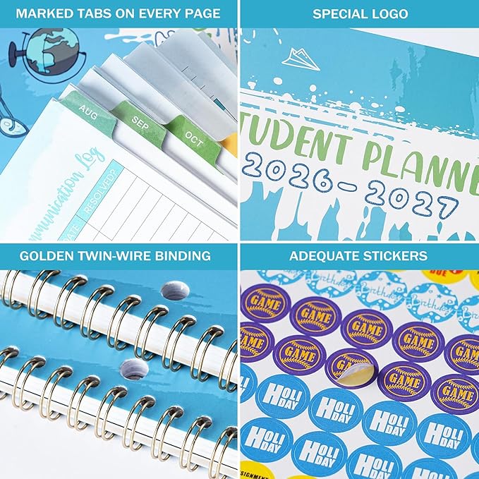 Student Planner 2026-2027 - August 2026 - June 2027, 9'' x 11'' Academic Planner, 2026-2027 Academic Year Planner for Middle or High School, Planning Stickers