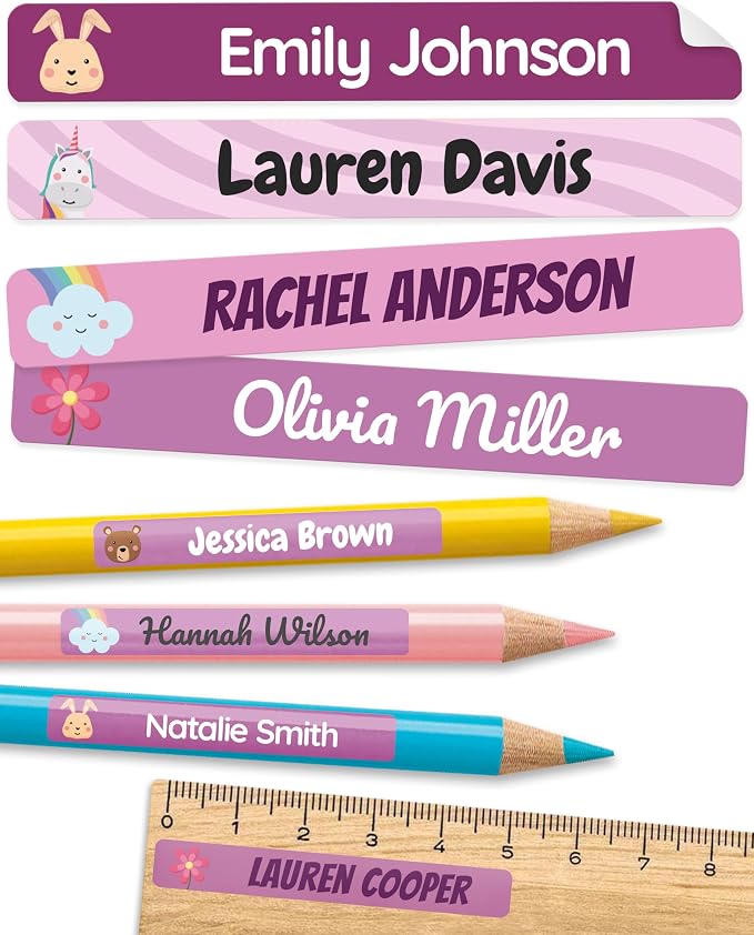 Personalized Kids Name Labels for Pencils Purple [75pcs] - Waterproof Name Stickers for School & Daycare - Pencil Custom Name Stickers - Children Name Stick On Labels for Pens (2.0”x0.3”)