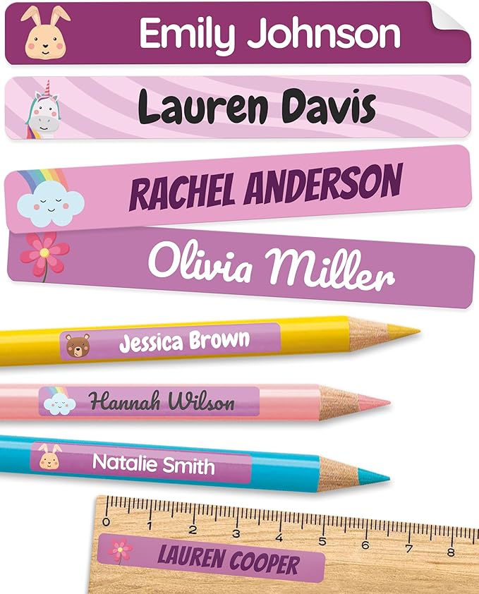 Personalized Kids Name Labels for Pencils Purple [150pcs] - Waterproof Name Stickers for School & Daycare - Pencil Custom Name Stickers - Children Name Stick On Labels for Pens (2.0”x0.3”)