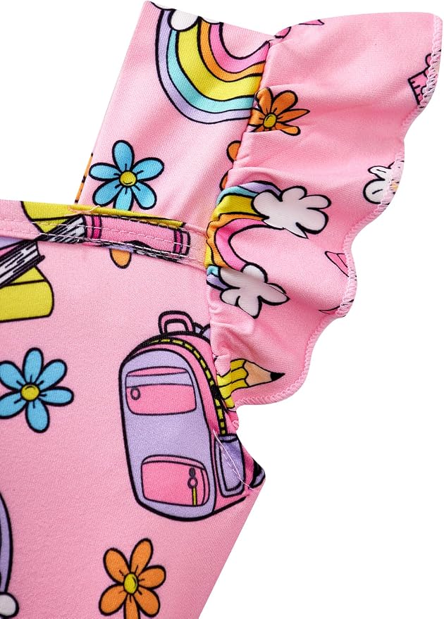 Popshion Girls Dresses Flutter Sleeve Swing Sundress Toddler Summer Clothes Kid Birthday Party Sleeveless Dress 1-8 Years Old