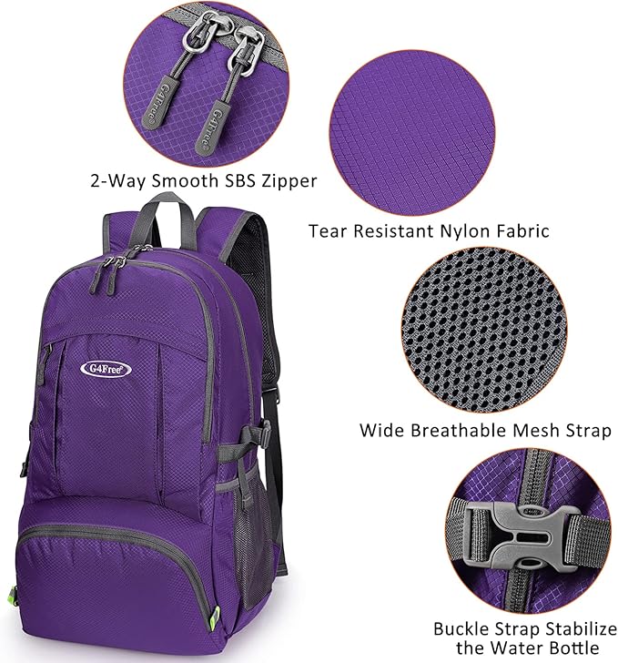 G4Free Lightweight Packable Hiking Backpack, Waterproof Travel Daypack