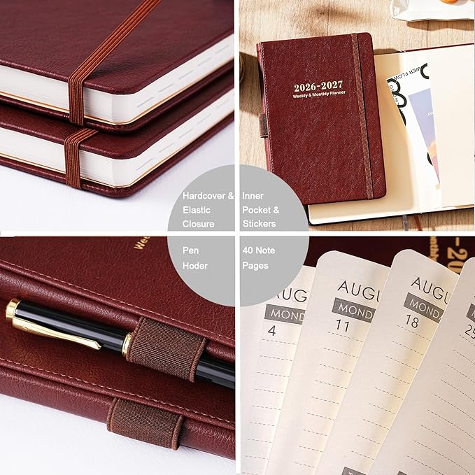 Planner 2026-2027 - Academic Planner 2026-2027, Weekly and Monthly Planner with Stickers, Faux Leather Cover, Jul. 2026 - Jun. 2027, 5.75" X 8.25", 26-27 Yearly Planner, Premium Paper, Pen Holder, Inner Pocket and 44 Notes Pages