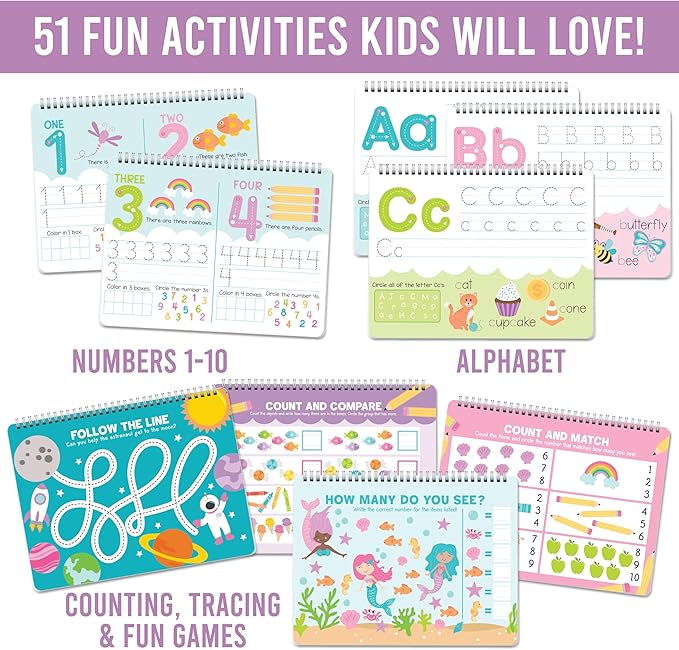 Hadley Designs Preschool Learning Activities - Dry Erase Letter Tracing for Kids Ages 3-5, Preschool Workbooks Age 3-4, Dry Erase Writing Practice for Kids Age 3-5, ABC Tracing Books for Kids Ages 3-5
