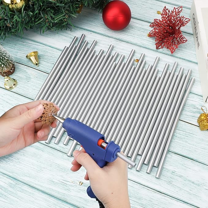 ENPOINT Metallic Silver Hot Glue Sticks Mini, 8" Long x 0.27" Dia Small Hot Melt Glue Sticks Colored, 36 Pack Sealing Wax Adhesive Sticks for Stamp, Crafting, Wedding Cards, Decoration