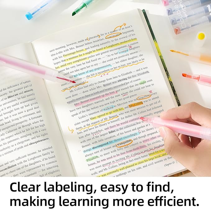 Bible Highlighters No Bleed, Double-Ended 12 Pack Assorted Pastel Colors Highlighter, Chisel and Fine Tips for School & Bible Study, Quick-Dry Pens for Note Taking, Journaling & Art