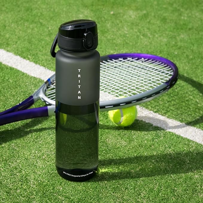 32oz Water Bottle with Chug Lid, Frosted & Clear Tritan BPA-Free, Leakproof, Wide Mouth, Portable Sports Water Bottle for Gym, Office, Travel, Outdoor (Black)