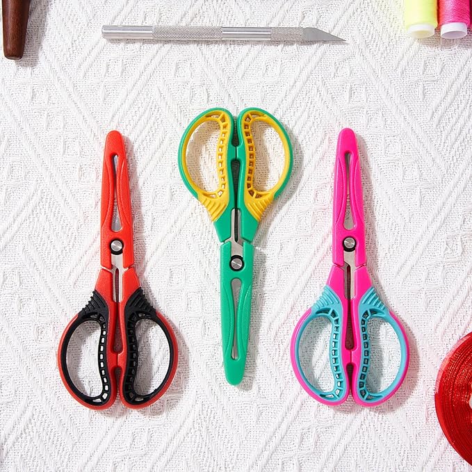 Kids Scissors for Ages 6+, 6" Blunt Tip Children Craft Scissors with Safety Cover, Ambidextrous Soft Grip Stainless Steel Blades for School Home Art Supplies,3-Pack