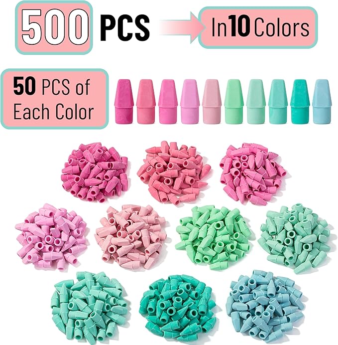Mr. Pen- Pencil Erasers Toppers, 500 Pack, Colorful, Latex Free, No Smudge, Mr Pen Erasers for Pencils