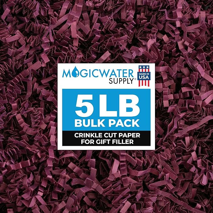 MagicWater Crinkle Cut Paper for Gift Baskets - 5LB - Burgundy - Perfect for Shredded Paper Filler, Basket Filler, Gift Boxes, Bridesmaid Gifts, Christmas Stuffers & More – Ideal for All Occasions