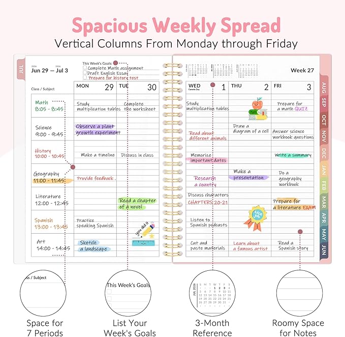 Teacher Planner 2026-2027, Forvencer Academic Planner 2026-2027, Jul 2026 - Jun 2027, 6.3" x 8.5", Weekly & Monthly Planning Book with 7 Periods, School Agenda for Teacher Student, A5,Dark Blue