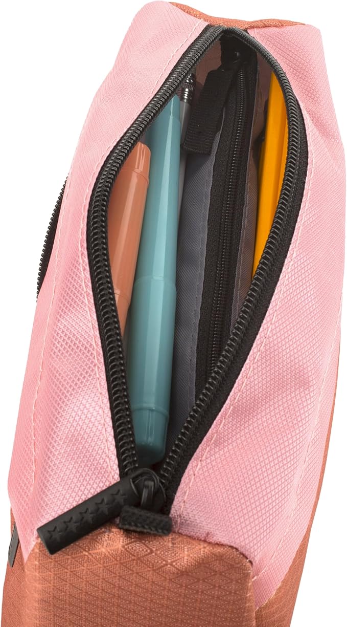 Five Star Pencil Pouch, Pen Case, 9-Pocket Zipper Pouch, Storage Organizer for School Supplies Earbuds Chargers Cables Makeup, Pink/Terracotta (500213F-ECM) (Pack of 12)