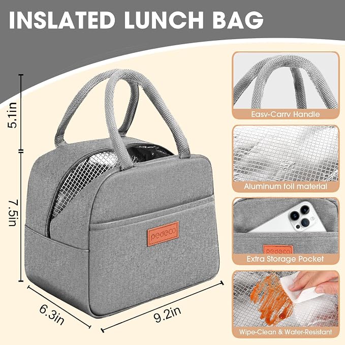 PEDECO Luch Box Set Stackable Stainless Steel Bento Box with Insulated bag,Leak-Proof,1-Tier Bento box,Lunch Box With Portabl Sauce Pod and Cutlery-for Kids/Toddler,Dishwasher Safe,Green