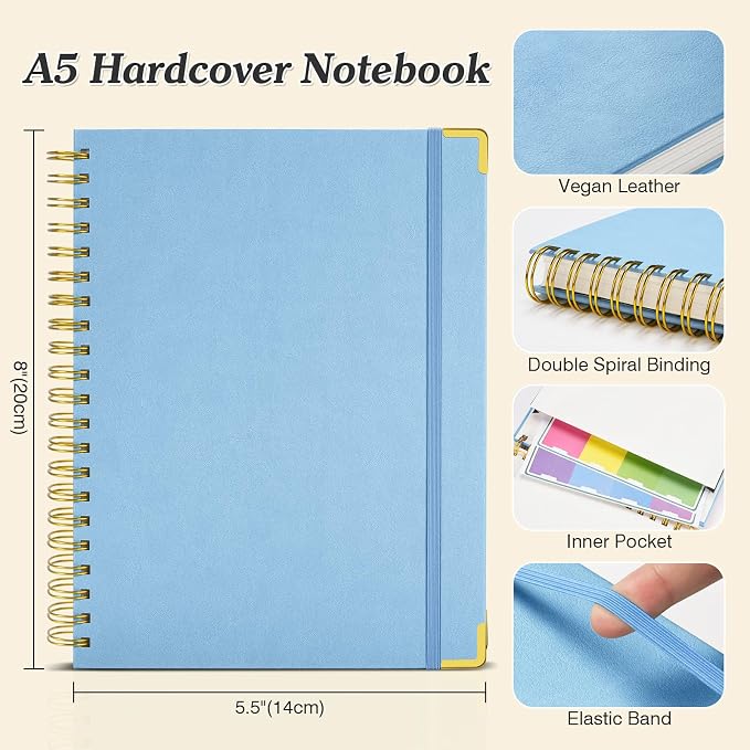 Bullet Dotted Journal Notebook, 300 Pages Leather Notebooks with Contens