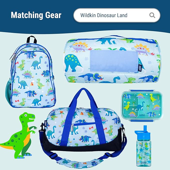 Wildkin Kids Insulated Lunch Box, Keeps Food Hot or Cold, BPA-Free with Mesh Pockets & Easy-Clean Lining – Ideal for School, Travel & Daycare – Dinosaur Land