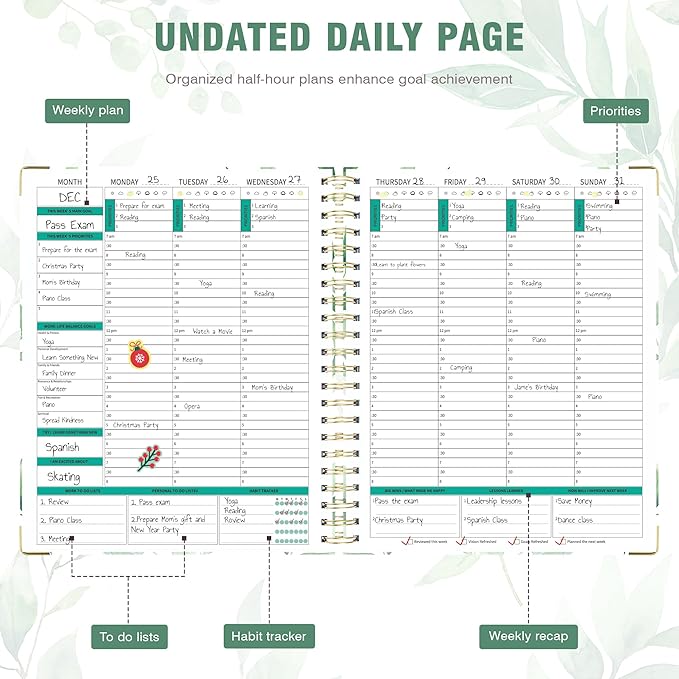 Ospelelf Undated Spiral Bound Planner Daily, Weekly and Monthly Planner 2026, Work Planners 12 Month 8.5 x 11