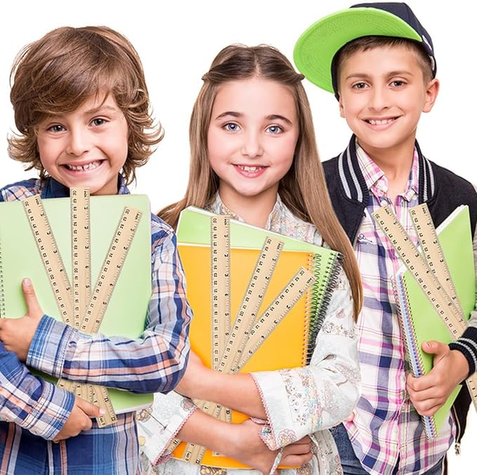 8 Pack Wooden Rulers Bulk, 12 Inch (30cm) Dual Scale Rulers with Imperial & Metric Measurements for Straight Rulers for Students, Teachers,School, Classroom, Home and Office Supplies
