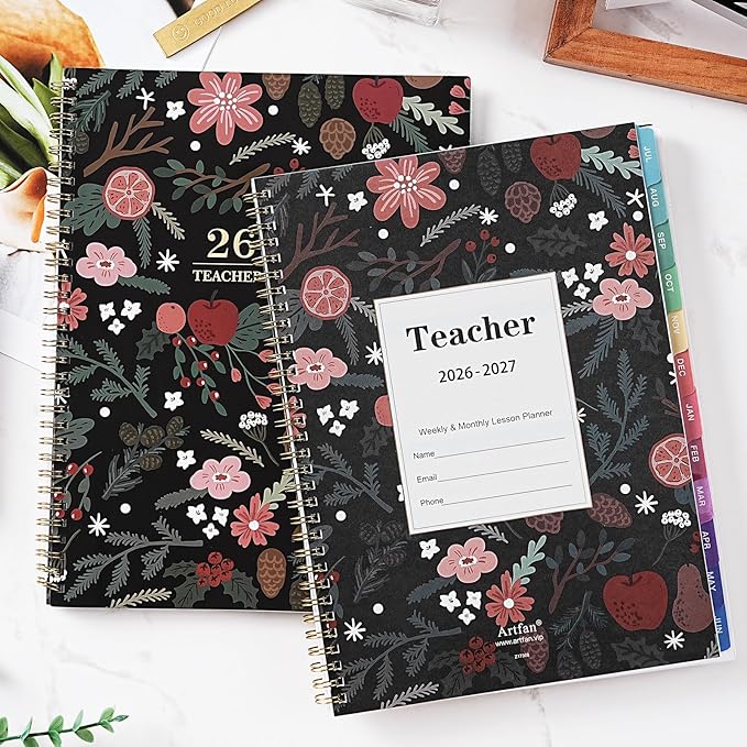 Teacher Planner 2026-2027 - Teacher Lesson Planner 2026-2027, July 2026 - June 2027, 8.5" x 11", Academic Planner for Teachers, Teacher Planner 26-27 Academic Year for School Year with Colorful Tabs and Inner Pocket - Pinecone