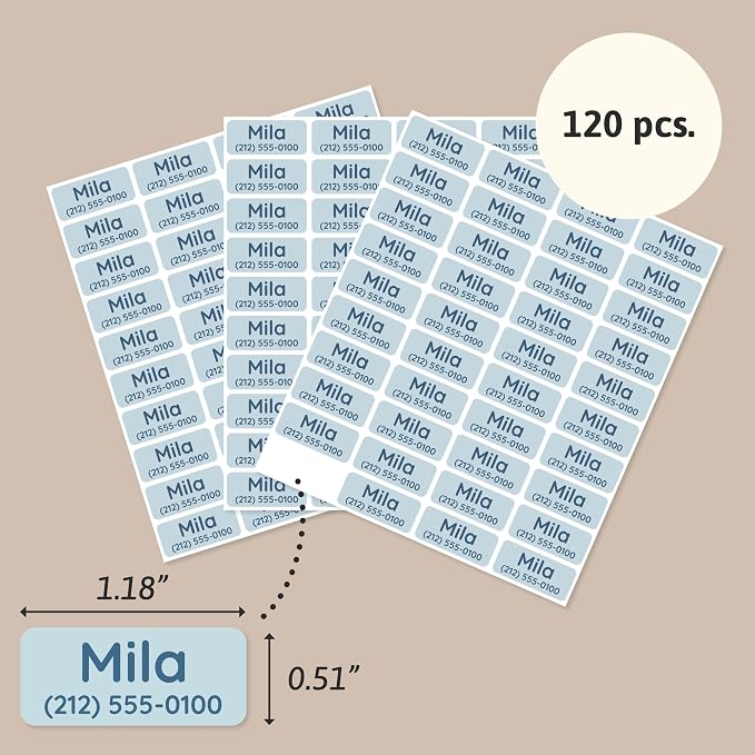 TeddyLabels - Clothing Labels for Nursing Home (120) – Self-Adhesive Name Tags for Clothes and Personal Items. Personalized Labels for Daycare, Nursing Homes, and Laundry Use - Light Blue