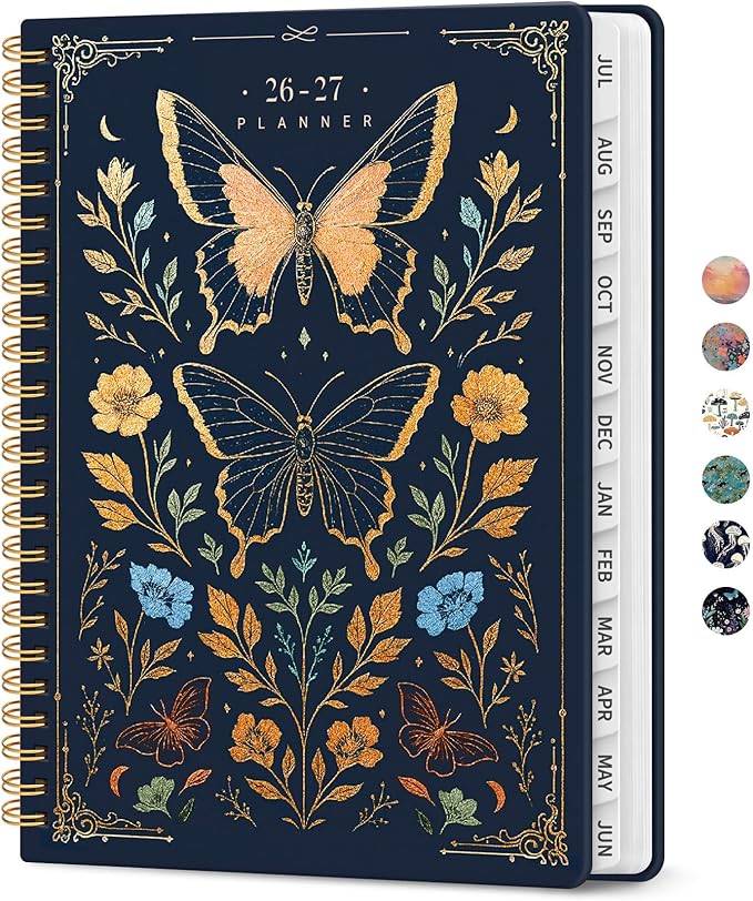 Planner 2026-2027, Academic Year Weekly and Monthly Calender Planner, from Jul 2026 - Jun 2027, Spiral Bound School Planning Book, Perfect for Teacher, Student, Women & Men, A5 (6.3" x 8.5"), Golden Butterfly