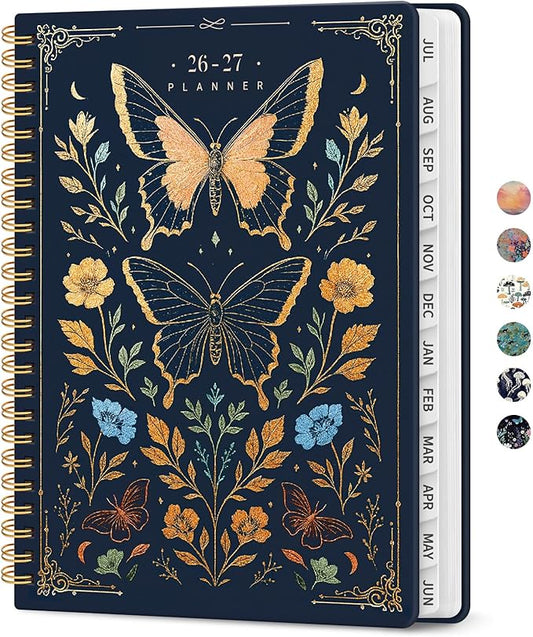 Planner 2026-2027, Academic Year Weekly and Monthly Calender Planner, from Jul 2026 - Jun 2027, Spiral Bound School Planning Book, Perfect for Teacher, Student, Women & Men, A5 (6.3" x 8.5"), Golden Butterfly