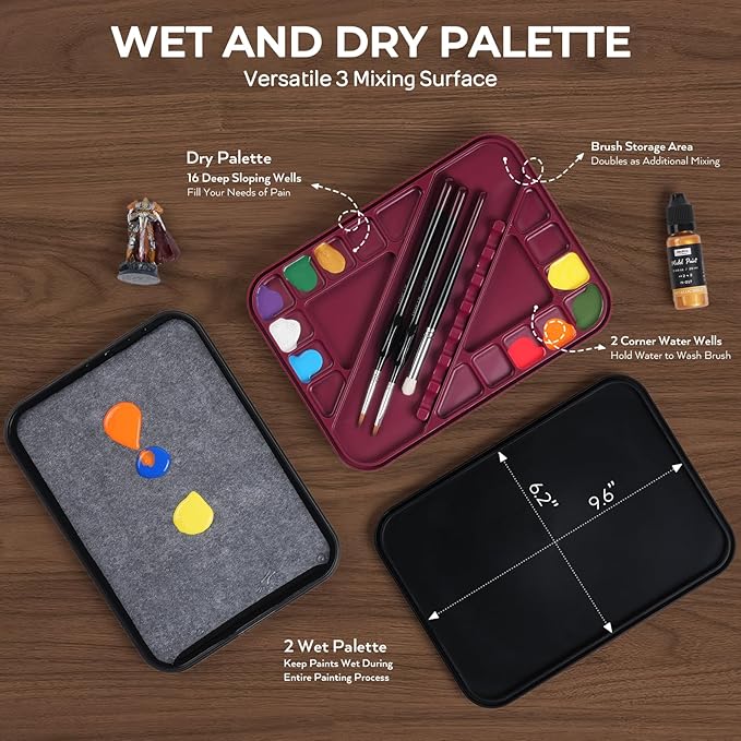 Nicpro All-In-One Miniature Painting Kit, Including 18 Colors Model Paint, Wet Palette, 11PCS Detail Paint Brushes Drybrush, Magnetic Painting Handle, 2PCS Sponges, 50PCS Pallet Paper and Brush Holder