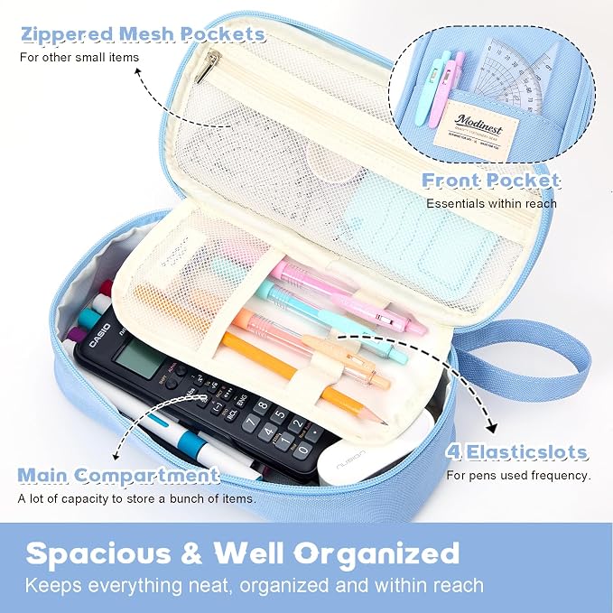 Pencil Case Pouch, Large Capacity Pen Bag Organizer, Cute Aesthetic Pencil Box for Girls Boys Kids, Back to School Supplies, Teacher Supplies Classroom Essentials, Dusty Blue
