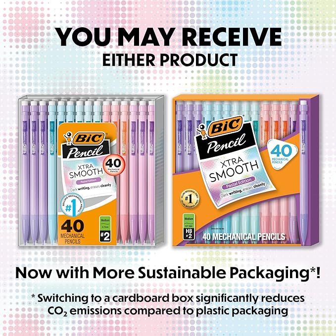 BIC Xtra-Smooth Pastel Mechanical Pencils with Erasers, Medium Point (0.7mm), Bulk Mechanical Pencils for School or Office Supplies, 40 Count (Pack of 2)
