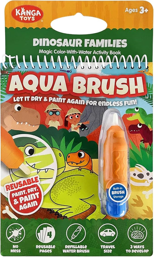 Dinosaur Families Aqua Brush Activity Book - Reusable Water Coloring, Travel-Friendly Fun for Kids