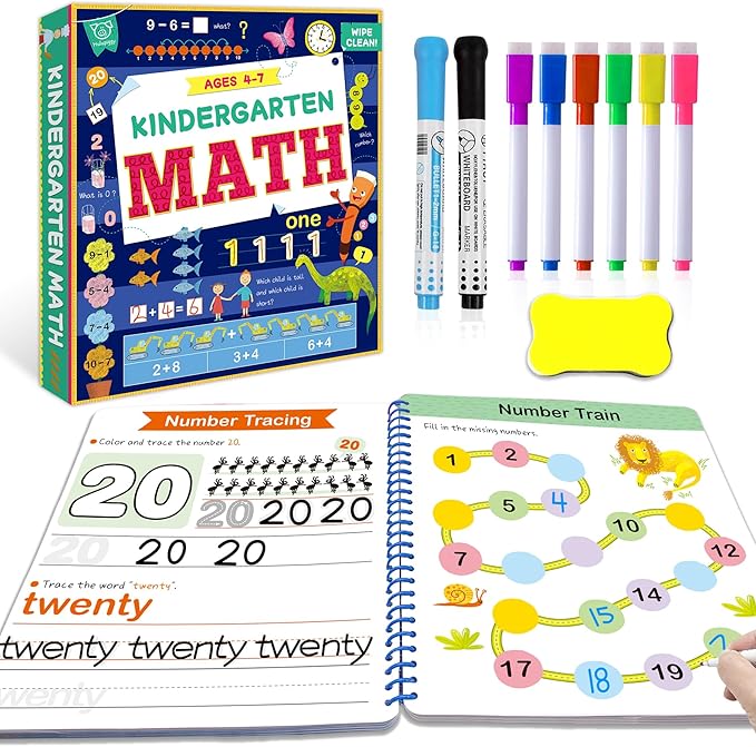 Preschool Learning Activities 60 Reusable Pages -Number Tracing Book for Kids 3,4,5,6 Years Old -Builds Addition & Subtraction, PreK Kindergarten Math Workbook, Learning Toy Gift for Toddler